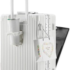 feilario Hardside Expandable Spinner Wheel Luggage, TSA Lock Carry on Suitcase, with Cup Holder & Phone Holder, 24in Sizes, White