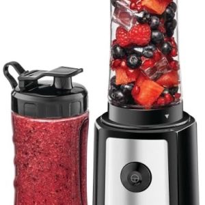 BLACK+DECKER Sports Blender/Smoothie Maker, 300W, 6-Piece Set with 500ml & 300ml BPA-Free Sports Bottles, 21,500 RPM Turbo Speed, Stainless Steel Blades for Ice & Frozen Fruits, Black - SBX300-B5