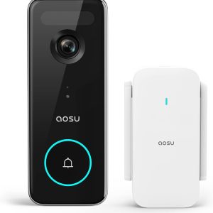 AOSU Video Doorbell Wireless, 5MP UHD, No Monthly Fee, Triple Motion Detection Doorbell Camera with 2.4/5 GHz WiFi, 180-Day Battery Life, 2 Month Local Storage, WiFi Homebase, Work with Alexa