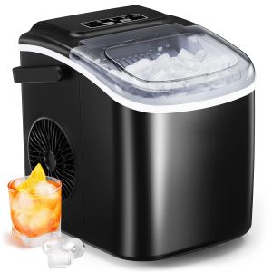 [The New User Exclusive Benefit ] KASTWAVE Countertop Ice Maker Machine with Handle, 9 Cubes Ready in 6 Mins, 26lbs in 24Hrs, Auto-Cleaning Portable Ice Maker, 2 Sizes of Bullet Ice for Home Kitche Camping RV Party (Black)