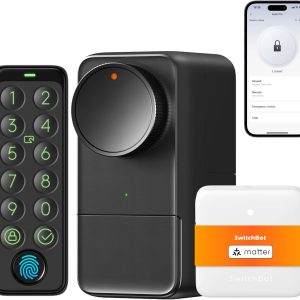 SwitchBot WiFi Smart Lock Pro with Touchscreen Keypad, Fingerprint Door Lock, Smart Door Lock, Fits Your Existing Euro Profile Cylinder, IP65 Weatherproof, Supports Matter, Alexa, Google, IFTTT