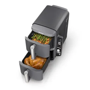 Ninja Air Fryer, 10QT DoubleStack XL 2-Basket, Compact Design, Cooks 5lb Whole Chicken, Feeds Up to 8 People, 6-in-1 Air Fryer, Roast, Bake & More, Easy to Clean, Dishwasher Safe Parts, Grey, SL401