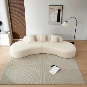 119.3 X 53.2 Modern Curved Sectional Sofa, Cozy Sherpa Fabric Modular Sofa, 5 Seat Modular Sectional Couch with 2 Pillows for Living Room, Bedroom, Office, No Assembly Require