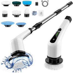 Anniversary Celebration while stocks last：Electric Spin Scrubber, Cordless Cleaning Brush Scrubber for Home, 8 Replaceable Brush Heads-90Mins Work Time, 3 Adjustable Size, 2 Speeds for Bathroom Shower Bathtub Glass Car