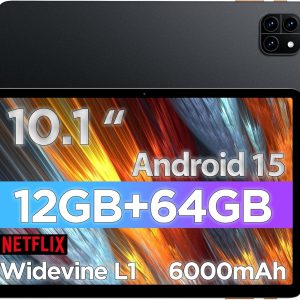Anniversary Celebration while stocks last：Android Tablet, 10.1 inch Android 15 Tablet, Octa-core, 2 Years Protection, RAM 12GB, ROM 64GB(Up to 2 TB), 800x1280 Resolution, WiFi 6 & Bluetooth, Dual Speakers, 5MP+8MP, 6000mAh, Black