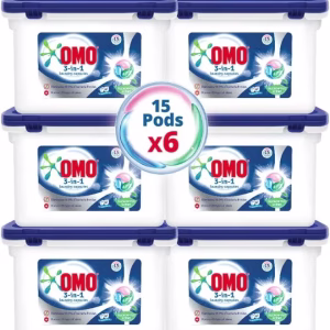 OMO 3in1 Laundry Capsules, Eucalyptus Freshness, (Pack of 6), 90 Capsules, Removes 99 Types of Stains