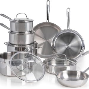Tefal Pro Tri-Ply Stainless Steel Cookware Set 13 Piece, Induction Compatible Oven Safe 500F, Lids 350F, Fast & Even Heat, Professional Quality & Durability, Pots and Pans Set, Dishwasher Safe, Silver