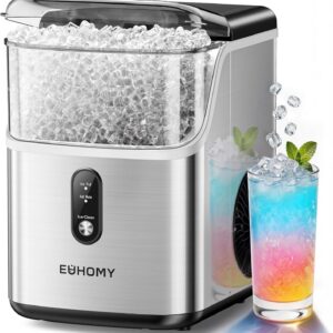 EUHOMY Nugget Ice Maker Countertop, Ready in 7 Mins, 35Lbs/24H Pebble Ice Maker Machine, Self-Cleaning Countertop Sonic Ice Makers with Ice Scoop&Basket, Pellet Ice Maker for Home, Stainless Steel